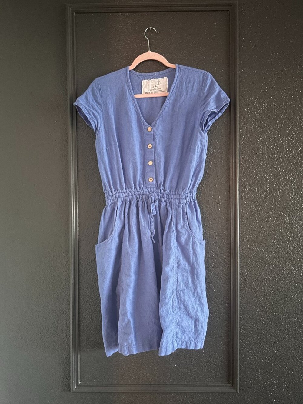 notPERFECTLINEN REINE Waisted Linen Dress Cornflower Blue S/M 100% Linen